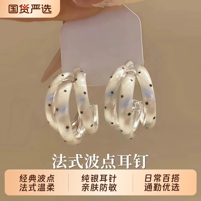 S999纯银针法式波点耳钉简约耳环图片