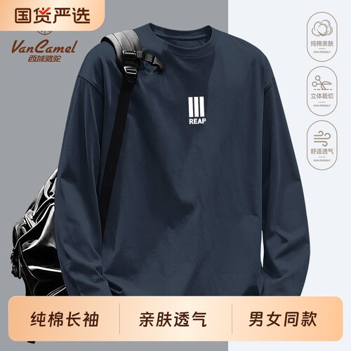 西域骆驼秋季新款长袖t恤男圆领