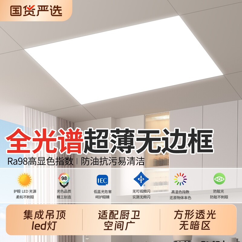 长虹卫生间浴室集成吊顶led灯30x30嵌入式平板灯300x30
