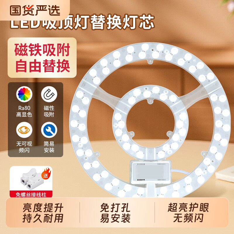 吸顶灯led灯芯替换圆形灯板家用超亮光源节能灯盘灯条三色护眼图片