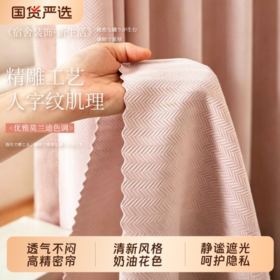 【双面人字纹！】全遮光带纱床帘