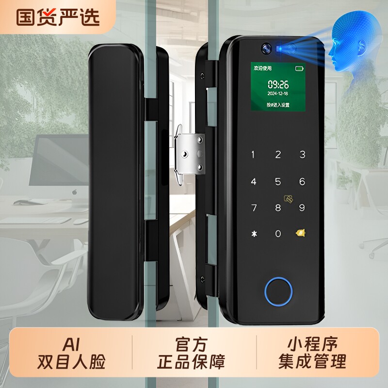 玻璃门指纹锁密码锁有框办公室商铺单双开门智能电子锁人脸识别图片