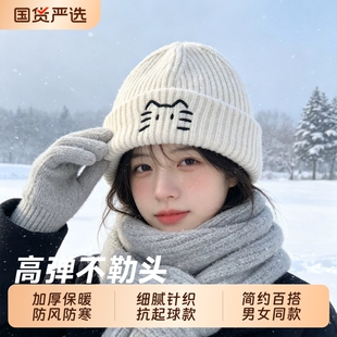 秋冬帽子女士2026猫咪防风防寒针织毛线帽加厚保暖护耳包头冷帽男