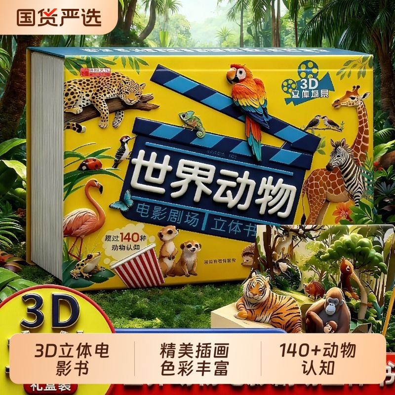 抖音同款世界动物电影剧场3D立体书自然揭秘系列儿童科普百科全书3d立体翻翻书幼儿童3-6岁9启蒙早教认知阅读小秘密