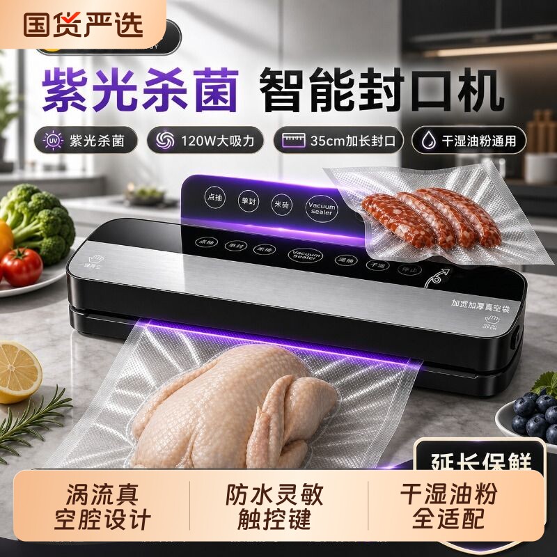 德国真空抽真空封口机家用小型保鲜塑封压缩食品包装全自动真空机