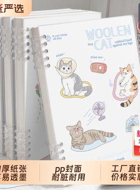 活页本梦瑾新款加厚可爱猫咪B5不硌手磨砂封面笔记本可拆卸环扣线圈本a5横线初高中生专用大学生考研日记本