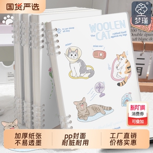 活页本梦瑾新款 加厚可爱猫咪B5不硌手磨砂封面笔记本可拆卸环扣线圈本a5横线初高中生专用大学生考研日记本