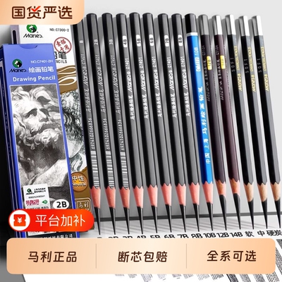 马利素描铅笔绘画4b初学者炭笔美术生专用2b工具套装笔6b8b14b碳笔绘图美术用品马力牌12b画画HB2H专业盒装