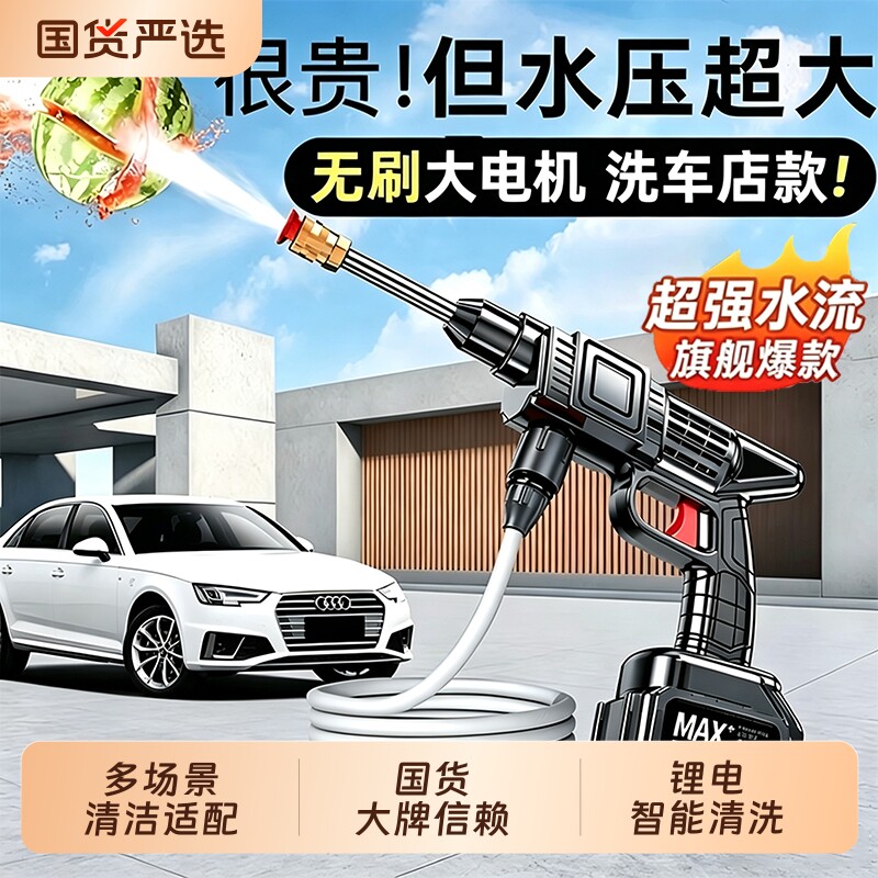 家用高压洗车水枪洗车机220v泵锂电池无刷电机无线清洗机冲洗洗地