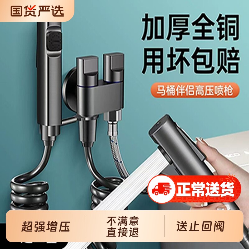 马桶冲洗喷枪厕所伴侣卫生间一进二出角阀带高压冲水枪妇洗器花洒