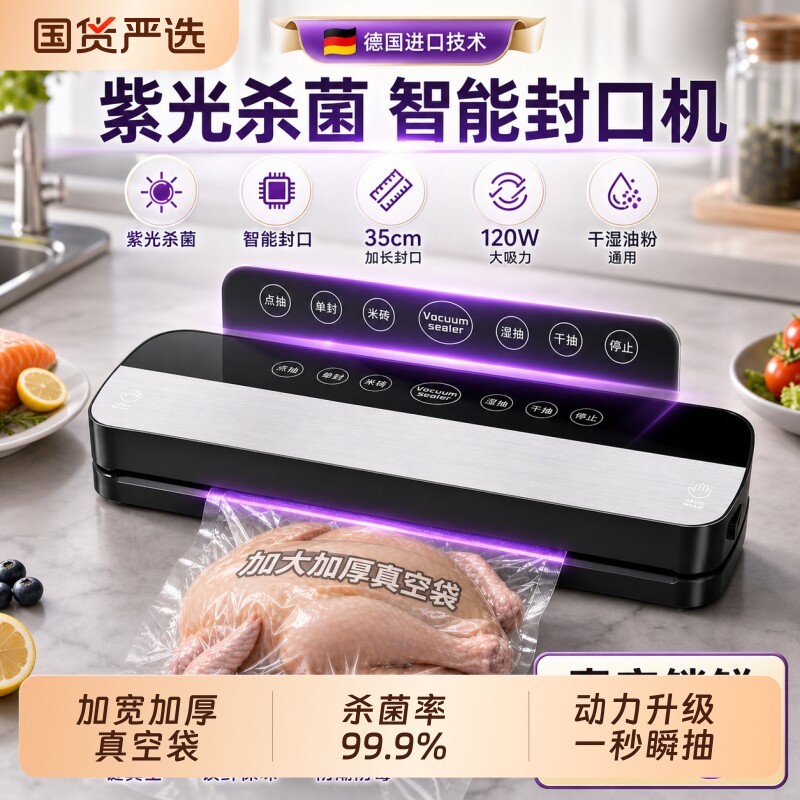 德国真空抽真空封口机家用小型保鲜塑封压缩食品包装全自动真空机