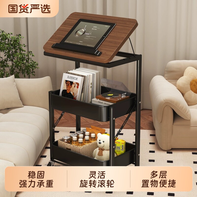中古可折叠移动小推车家用多层收纳架客厅沙发茶几边几零食置物架