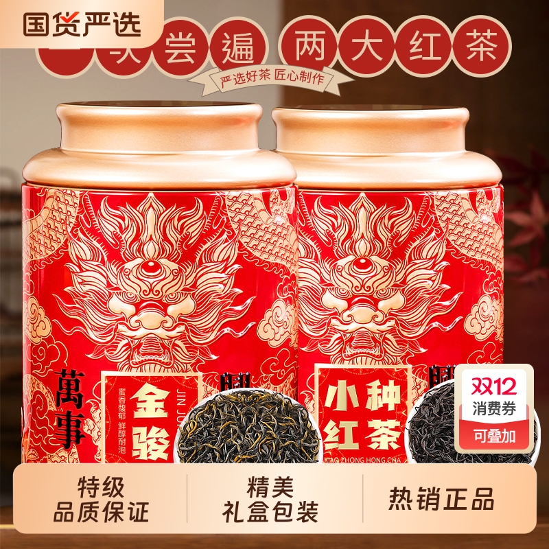 红茶组合送礼袋2025新茶正宗武夷小种茶叶龙纹罐国货盒装蜜香