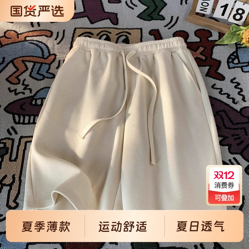 五分短裤男夏季2025新款美式宽松华夫格外穿沙滩篮球运动中裤薄款