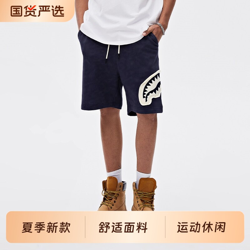 2026夏款贴布鲨鱼嘴短裤男美式工装宽松运动休闲五分裤中裤子低腰