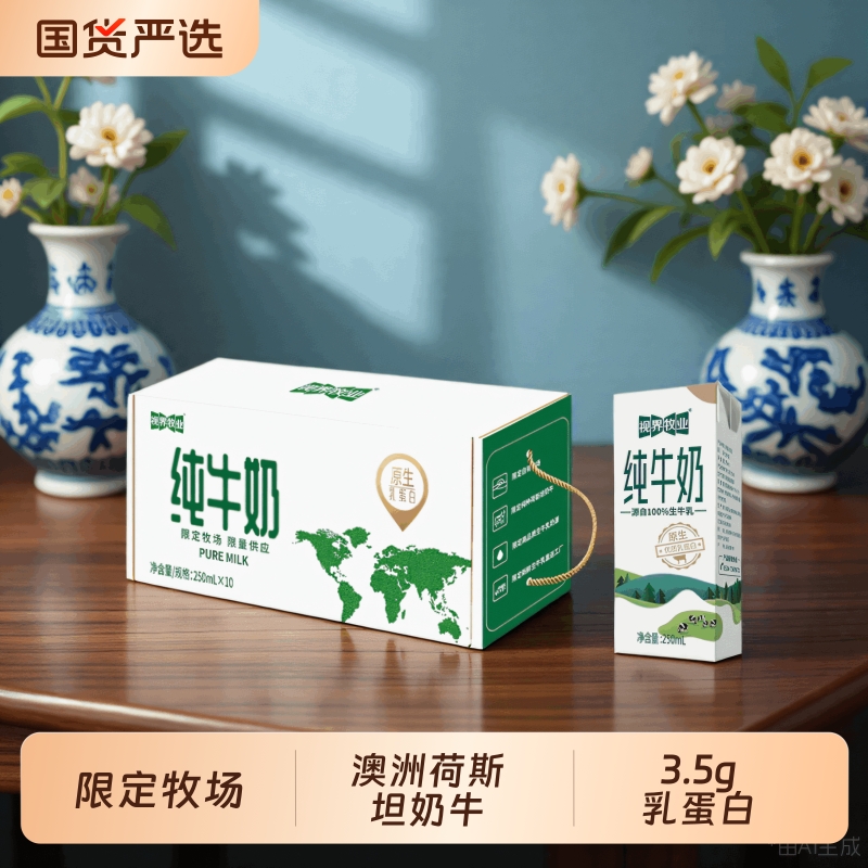 视界牧业纯牛奶全脂250ml整箱乳蛋白学生儿童盒装原生