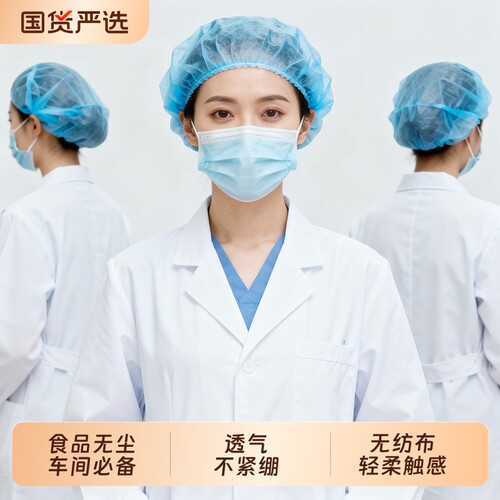一次性帽子蓝色无纺布工作帽食品厂车间防尘透气餐饮专用帽防落发