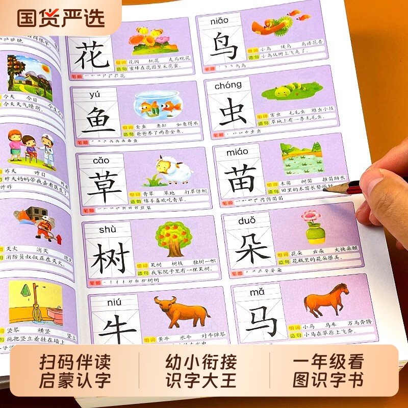 全4册识字大王3000字幼儿启蒙认字卡片幼儿园儿童大班学前班宝宝早教教材全套幼小衔接一年级看图书籍神器汉字有声加减法象形中文