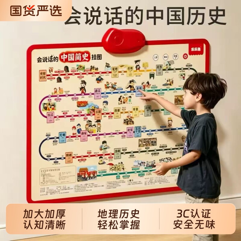 中国简史世界地图儿童版发有声点读挂图历史早教墙贴益智启蒙玩具
