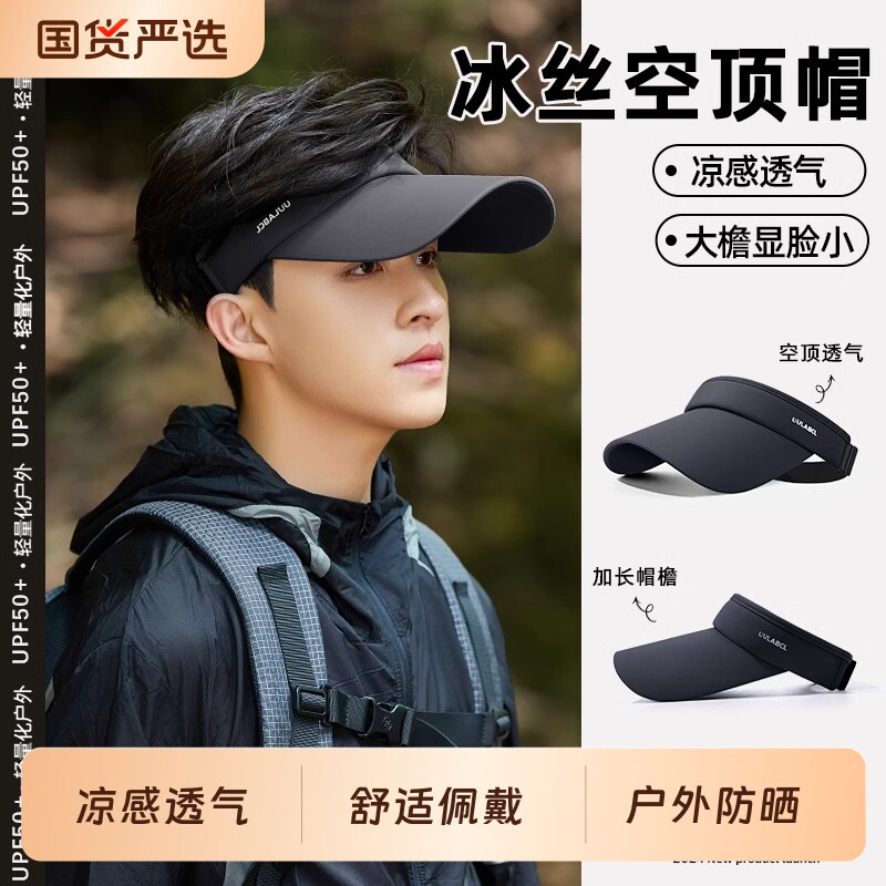 防晒帽子男士2026新款遮阳帽防紫外线空顶户外运动钓鱼骑行鸭舌帽