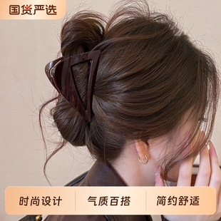 巧克力棕头发抓夹鲨鱼夹女2025新款 高级感发夹百搭后脑勺夹子发饰