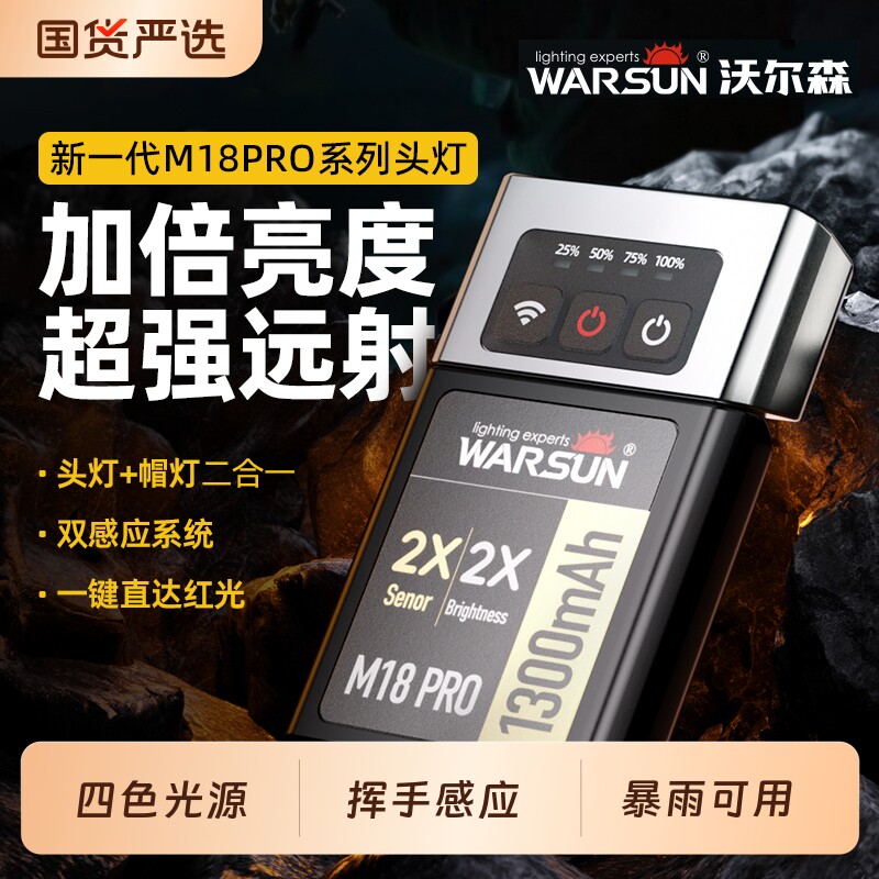 沃尔森头灯钓鱼专用夜钓超长续航感应帽夹灯强光超亮充电头戴夹帽