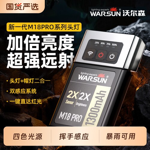 沃尔森头灯钓鱼专用夜钓超长续航感应帽夹灯强光超亮充电头戴夹帽