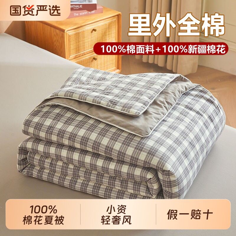 全棉空调被夏被新疆棉花夏凉被纯棉春秋被子可机洗夏季薄被子抗菌