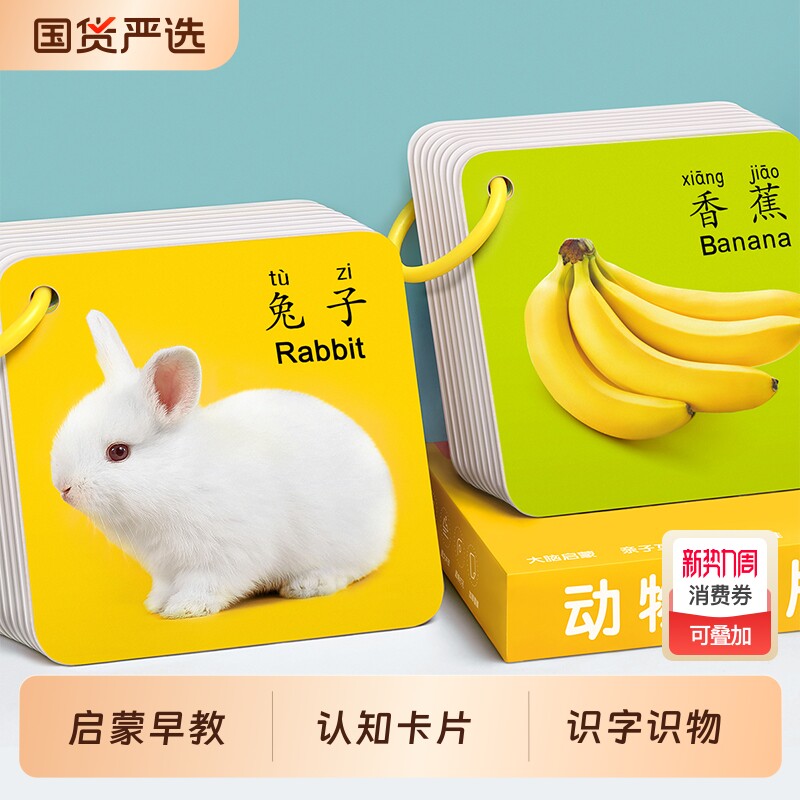 动物认知卡片早教书宝宝启蒙识字看图识物婴儿童幼儿一岁益智玩具