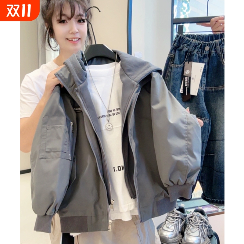 男童秋季洋气童装上衣2025新款假两件中大童连帽春秋休闲炸街外套