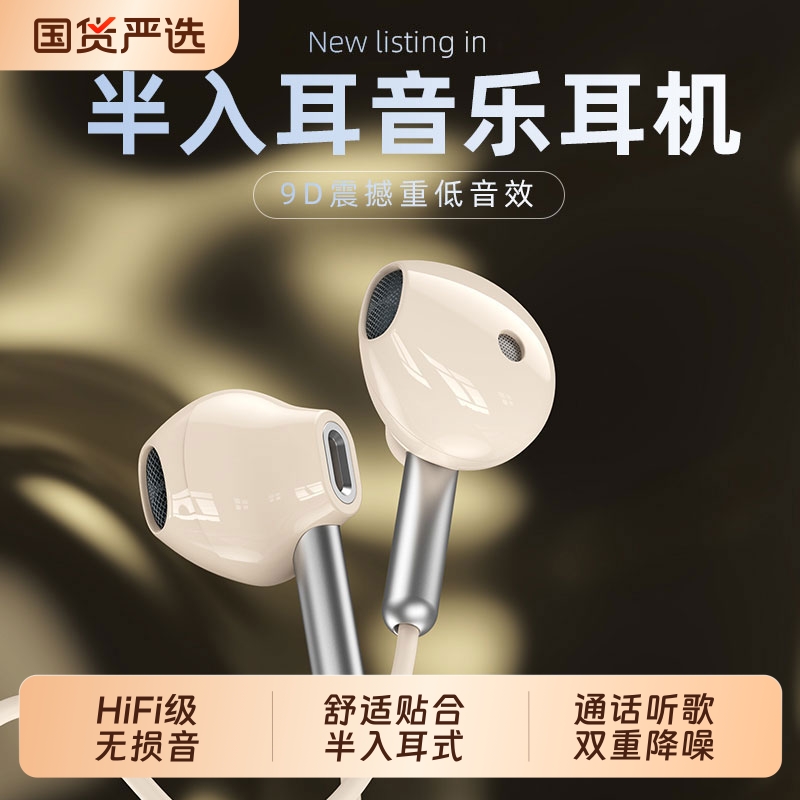 有线耳机半入耳式3.5mm圆孔接口type-c扁口带麦k歌降噪高音质数字