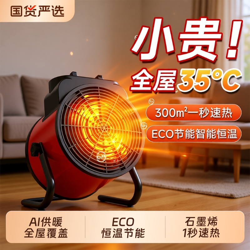 2025新款暖风机取暖器小太阳电暖气烤火炉家用省电神器石墨烯节能