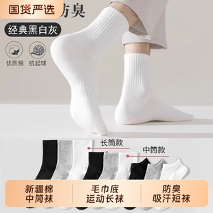 袜子男款 运动短袜 秋冬新疆棉中筒袜防臭吸汗毛巾底棉袜长筒袜男士