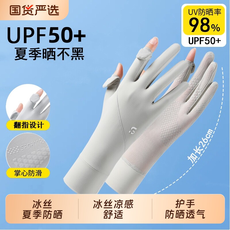 防晒手套女防紫外线夏季薄款冰丝防滑触屏骑行开车运动露二指袖套图片