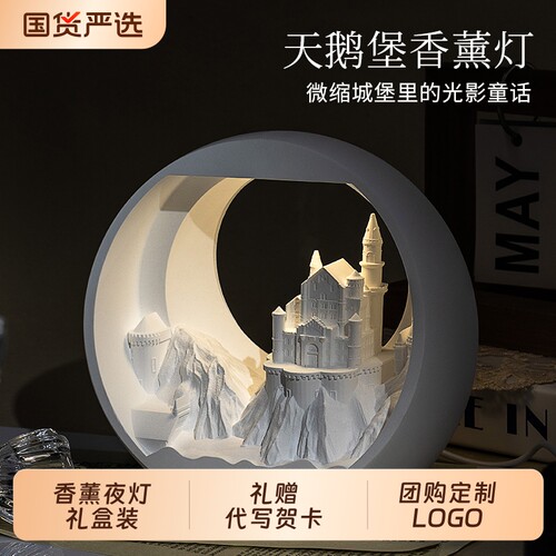 天鹅城堡香薰扩香石桌面摆件礼盒生日礼物女生送闺蜜氛围感小夜灯
