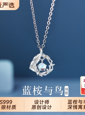 蓝桉与鸟银月光石轻奢小众项链