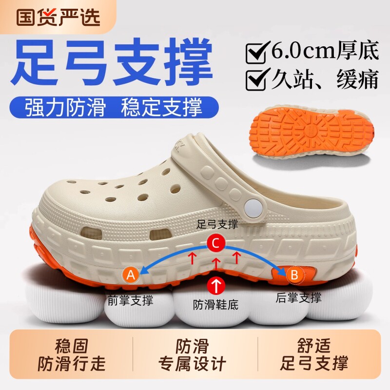 足弓支撑洞洞鞋男士夏季厚底外穿2026新款防臭防滑eva凉拖鞋男