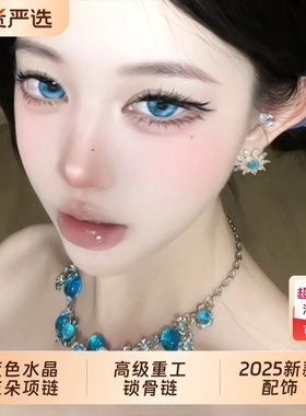 zoozmomo蓝色水晶花朵项链女2025新款轻奢小众高级重工锁骨链配饰