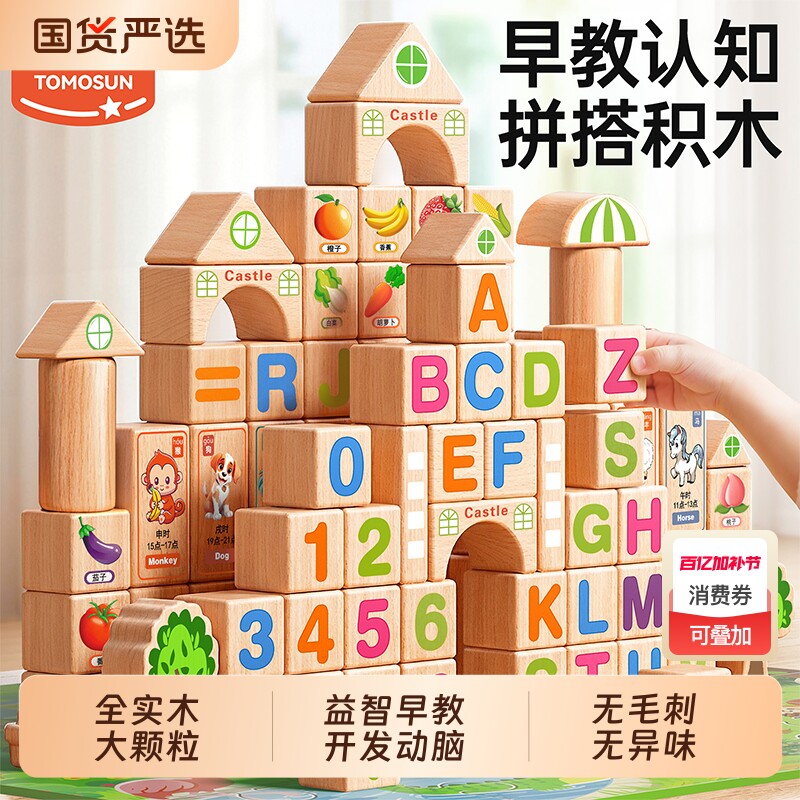 实木积木儿童益智力3d立体大颗粒拼装玩具3到6岁宝宝开发大脑早教