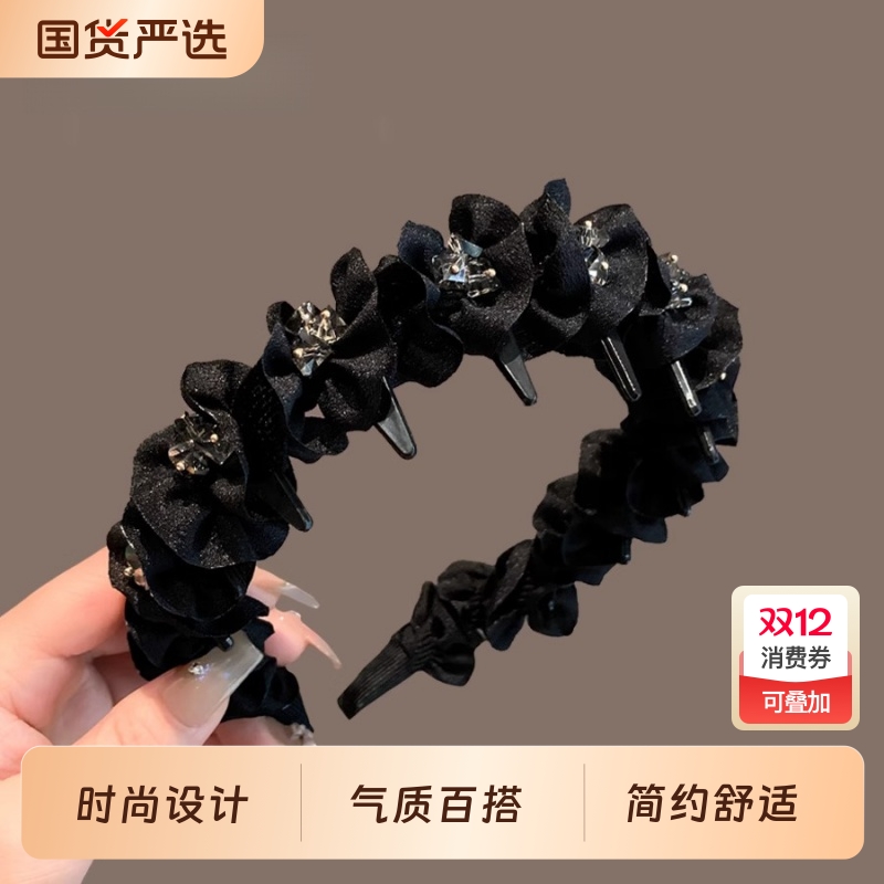 高级感黑色发箍女2025年新款褶皱高颅顶头箍巴黎王妃带齿波浪发卡