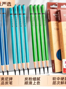 nyoni尼奥尼炭笔美术生专用素描工具套装软碳笔绘画笔学生柳速写特软中硬碳14b哑光铅笔专业美术用品考试混装