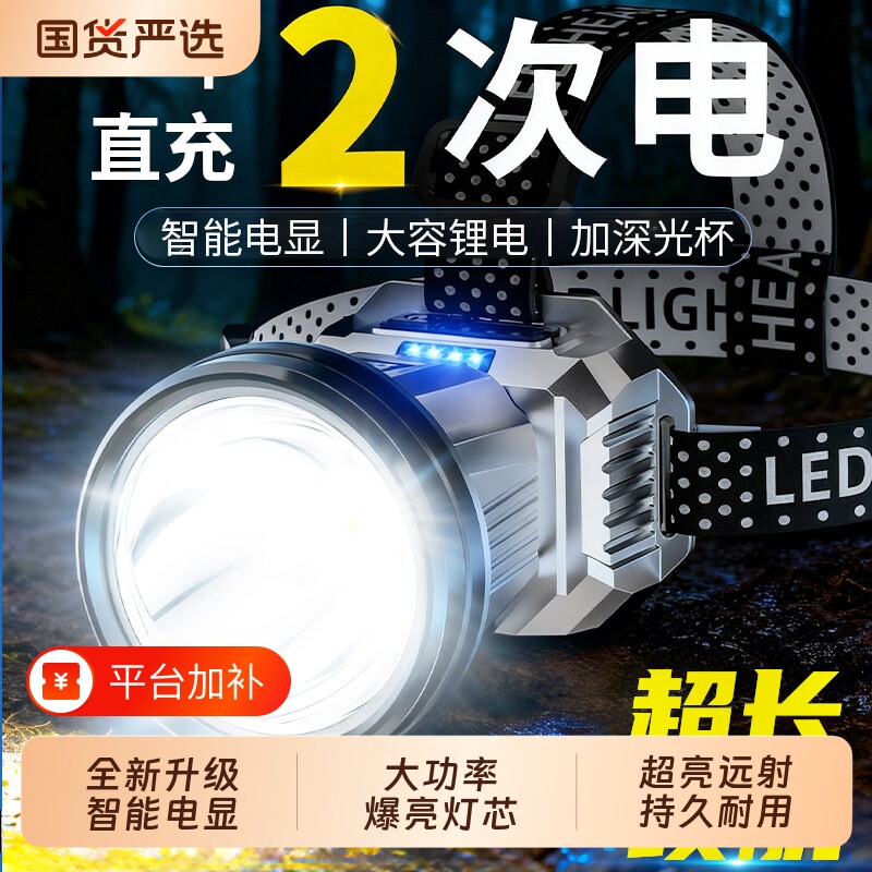 头灯头戴式强光充电超亮超长续航户外专用照明灯夜钓鱼2026感应
