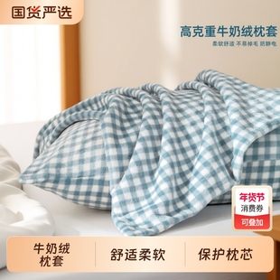 牛奶绒珊瑚绒枕套一对装48x74cm秋冬季加绒枕头套单人枕芯内胆套2