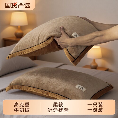 牛奶绒枕套一对装珊瑚绒枕巾枕头套秋冬48cm74cm枕芯套内胆套单个