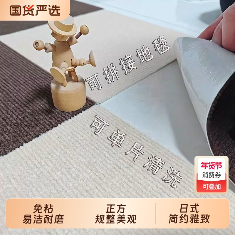 免胶拼接地毯方块卧室儿童房间满铺客厅高级感可拆洗全屋地板铺垫