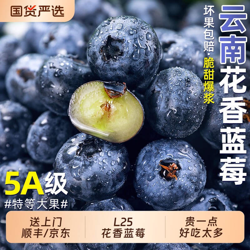 云南高山L25花香蓝莓鲜果当季新鲜脆甜水果现摘怡颗大果整箱包邮