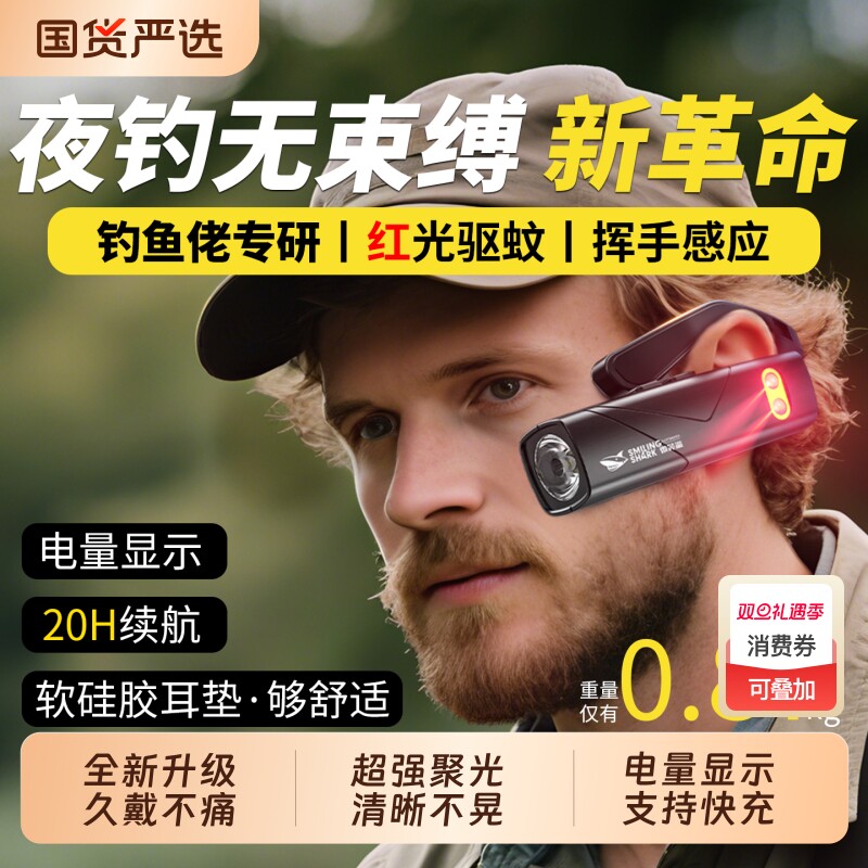 头灯2025照明强光超亮户外夜钓鱼专用挂耳式头戴新款登山运动夜跑