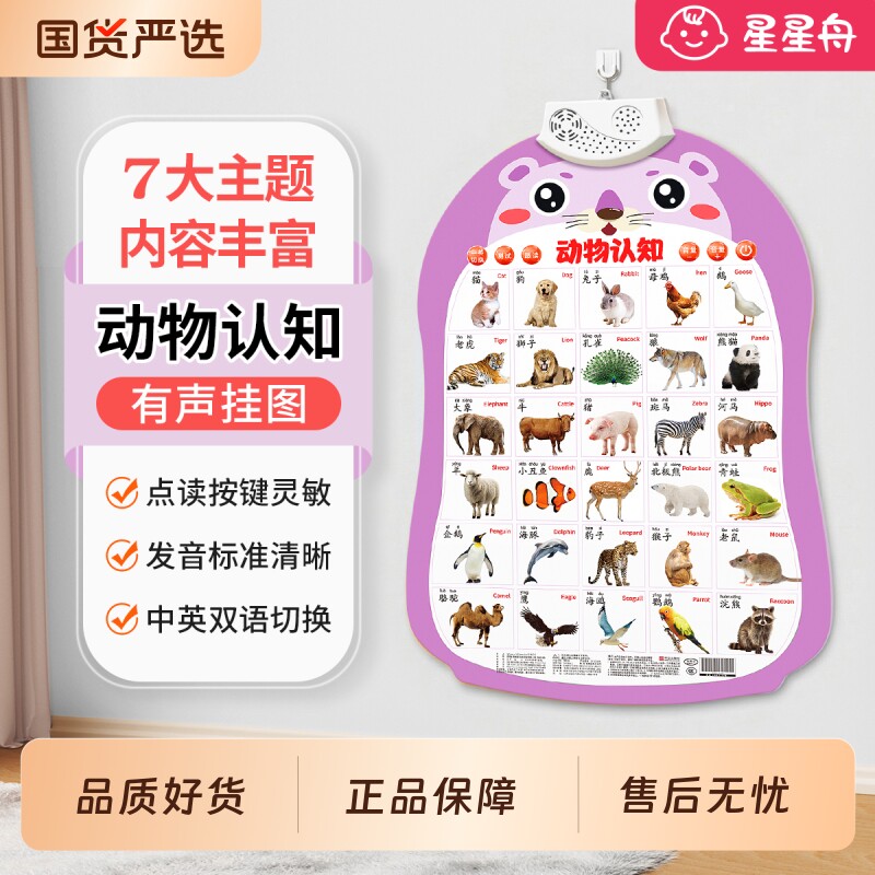 动物婴幼儿有声早教挂图宝宝学说话挂墙上的启蒙认知玩具识字墙贴