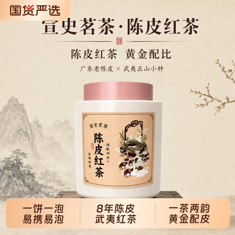 宣史茗茶陈皮红茶正山小种红茶小茶饼广东老陈皮茶叶自己喝旗舰店