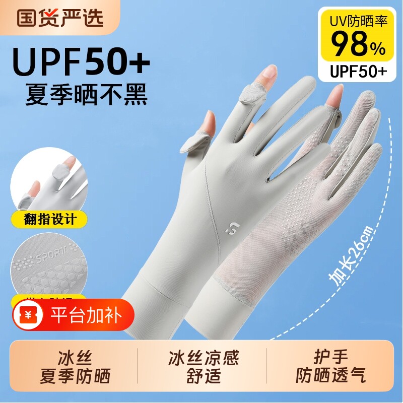 防晒手套女防紫外线夏季薄款冰丝防滑触屏骑行开车运动露二指袖套